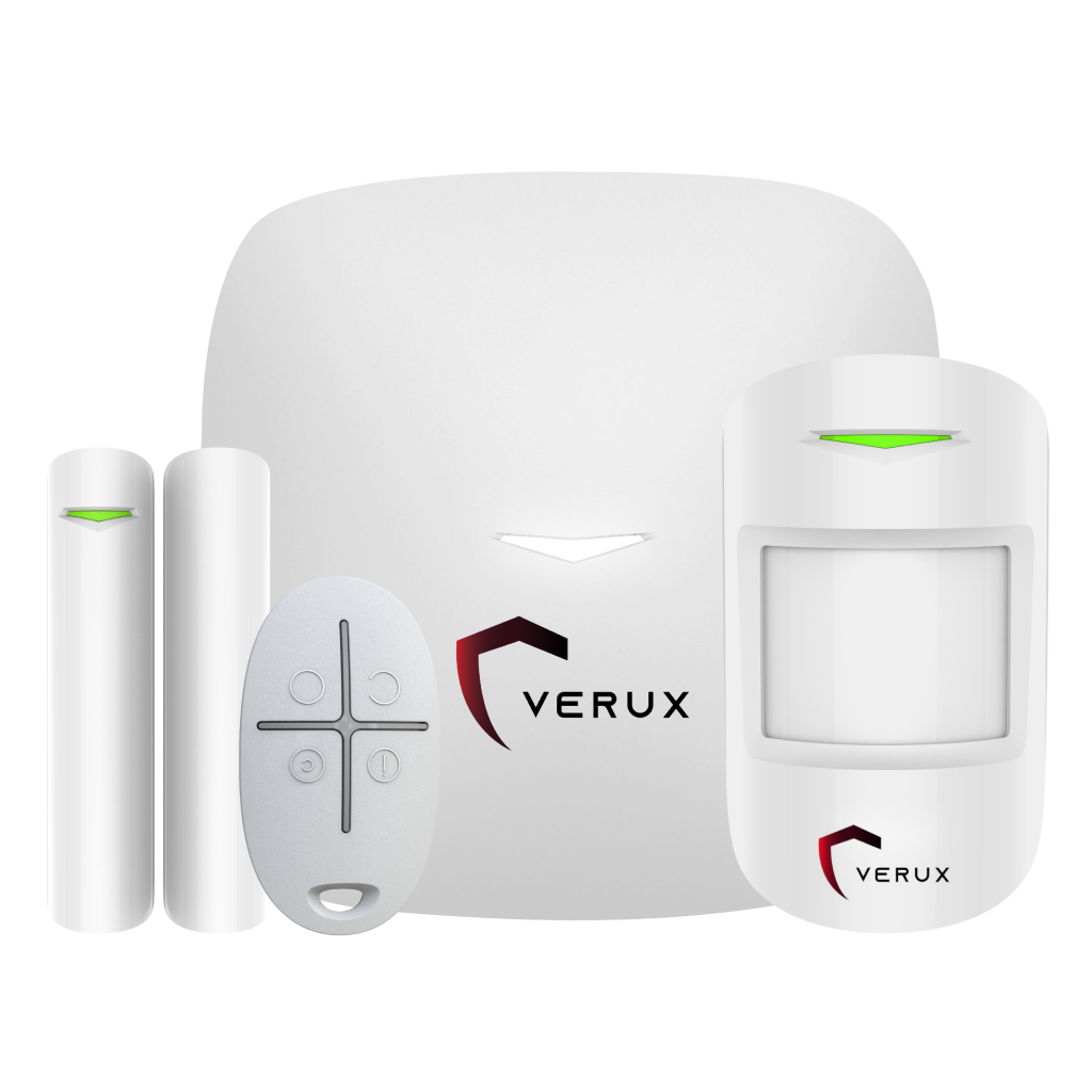Starter kit Verux, con sistema di allarme, sensore di movimento, sensori magnetici e telecomado.